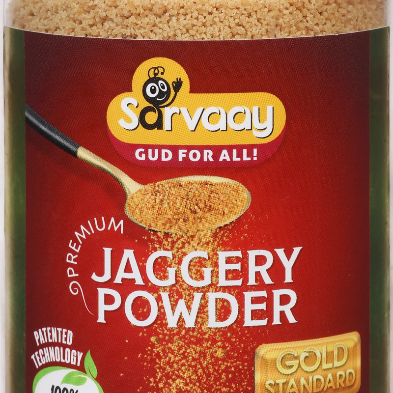 Sarvaay Jaggery Powder jar made with 100% chemical free sugarcane