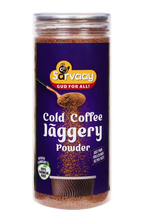 Sarvaay Cold Coffee Jaggery Powder organic jar for healthy cold coffee