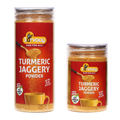 Two Sarvaay Organic Turmeric Jaggery Powder jars 200gm and 100gm pack, natural Jaggery Turmeric Powder for health and wellness