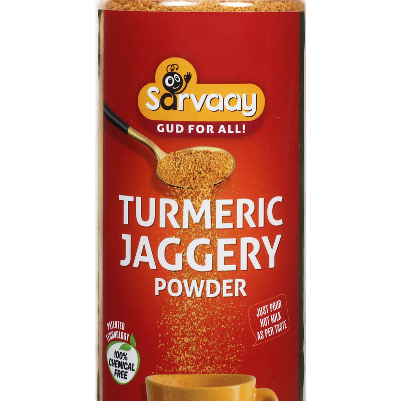 Sarvaay 200gm Organic Turmeric Jaggery Powder jar, premium Haldi Jaggery Powder for immunity and digestion